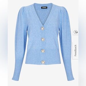 Express Periwinkle Jewel Embellished Faux Button Puff Sleeve Sweater Size M